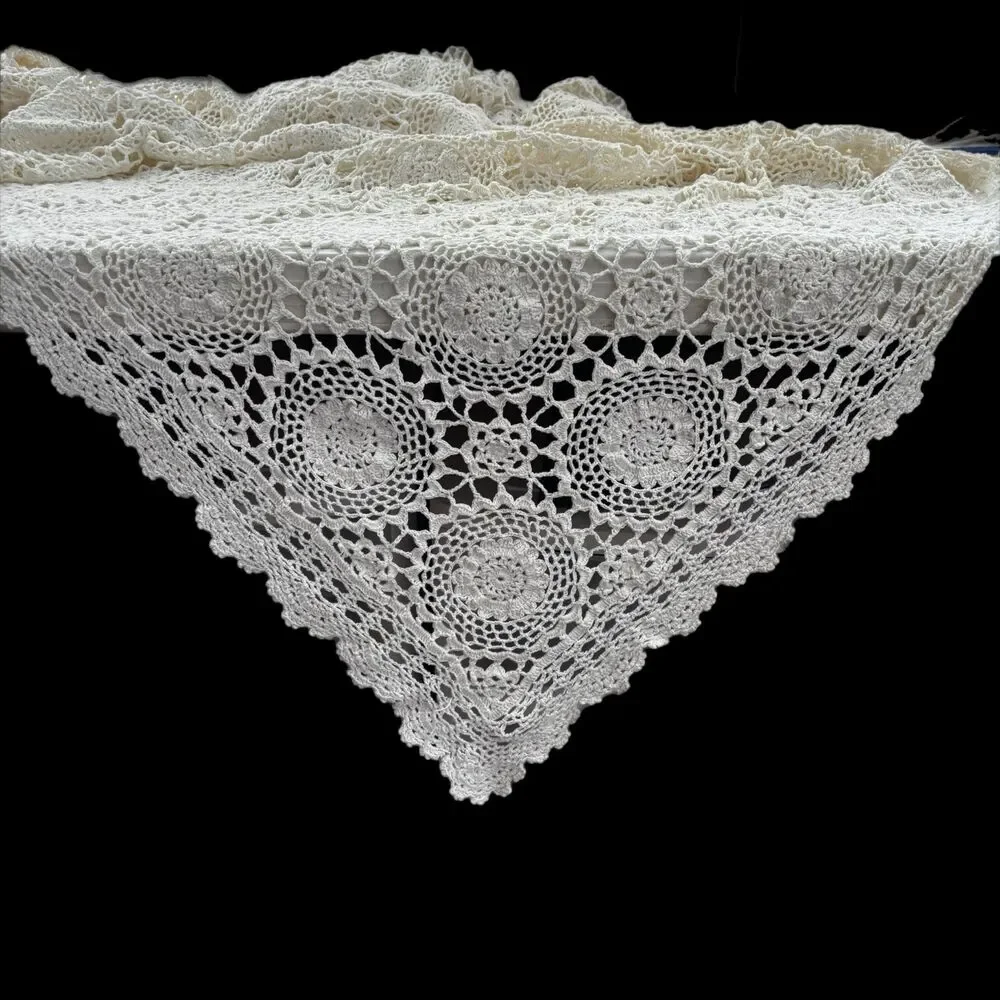 Vintage Cottagecore Crochet Tablecloth Handmade Shabby Decor Heritage